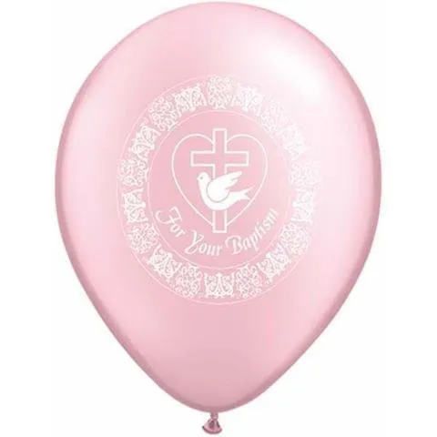 11" Qualatex For Your Baptism Cross Pink Latex Balloon