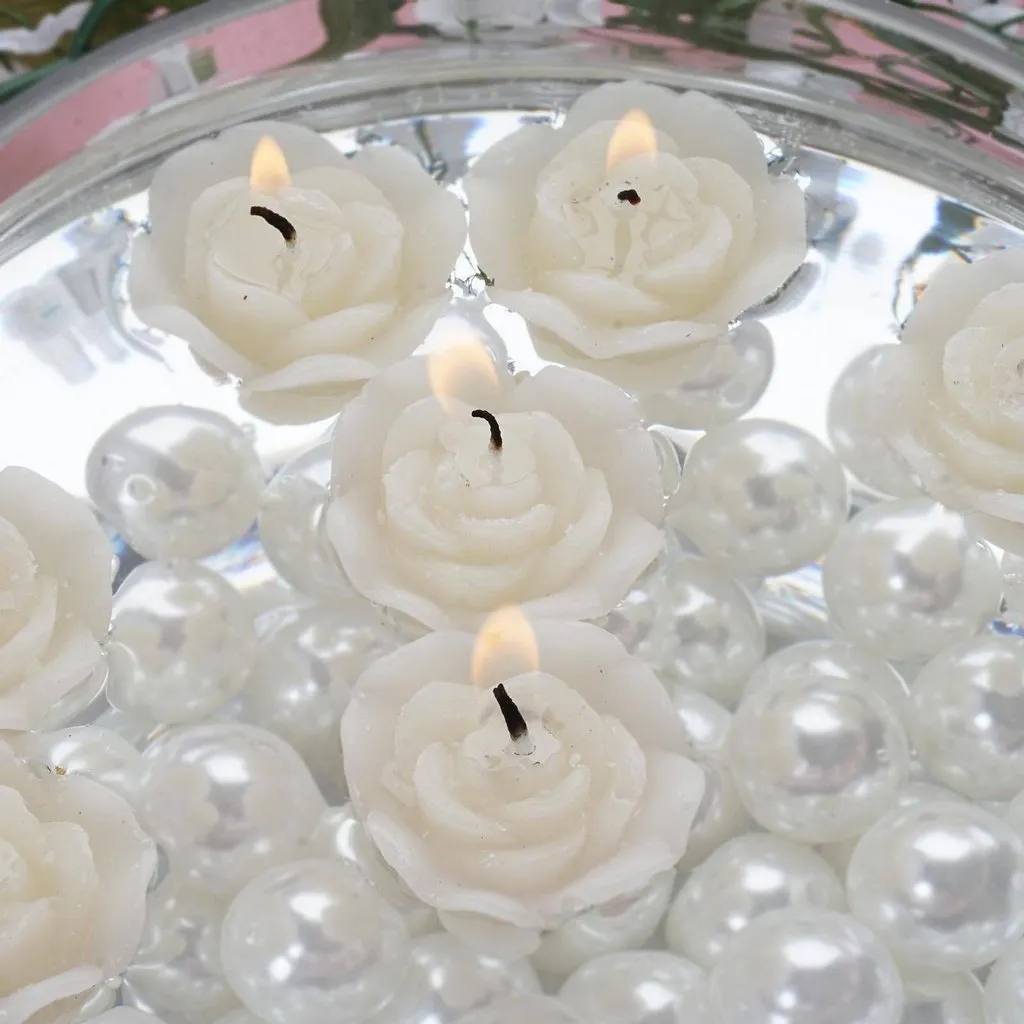 12 PCS Ivory Rose Mini Floating Candles Wedding Birthday Party Centerpiece Decor