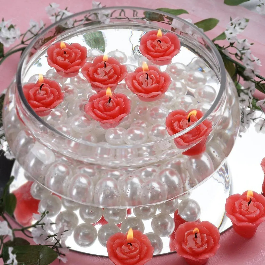 12 PCS Red Rose Mini Floating Candles Wedding Birthday Party Centerpiece Decor