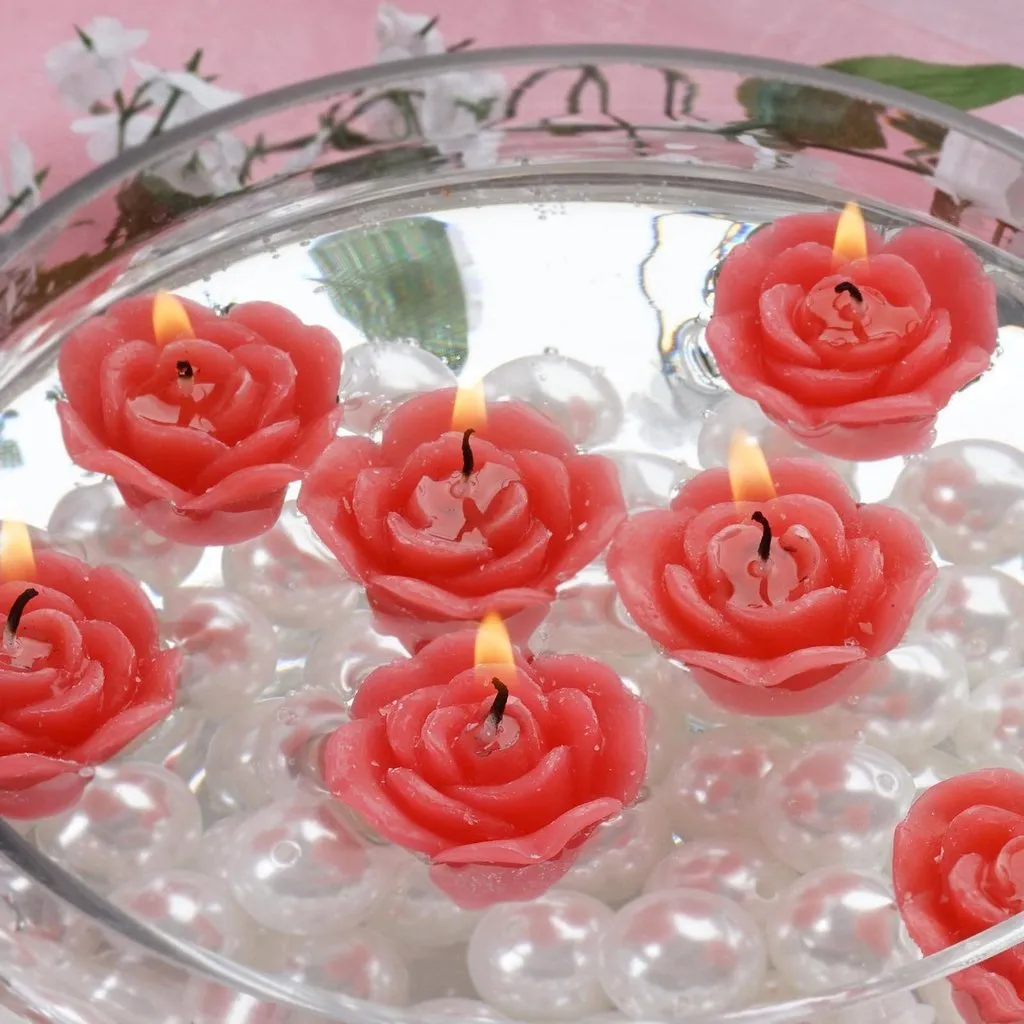 12 PCS Red Rose Mini Floating Candles Wedding Birthday Party Centerpiece Decor