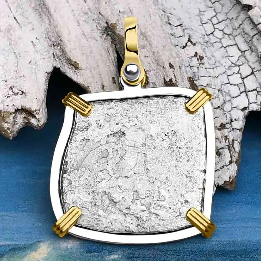 1715 Fleet Shipwreck Spanish 4 Reale "Piece of 8" 14K Gold and Sterling Silver Pendant | Artifact #6369