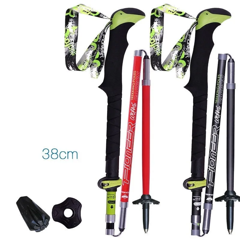 2pcs/pack Carbon Fiber Trekking Poles Ultralight Folding Collapsible Trail Running Hiking Walking