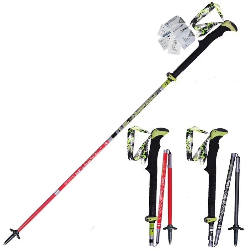 2pcs/pack Carbon Fiber Trekking Poles Ultralight Folding Collapsible Trail Running Hiking Walking