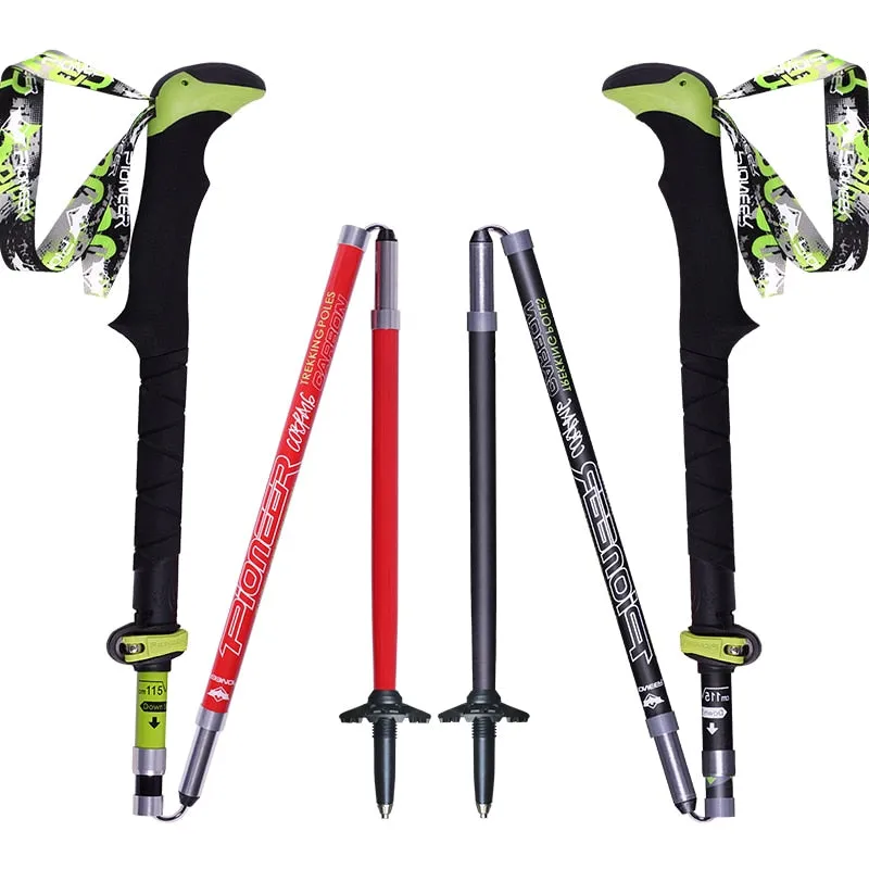 2pcs/pack Carbon Fiber Trekking Poles Ultralight Folding Collapsible Trail Running Hiking Walking