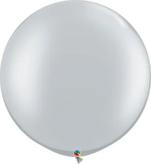 3ft 90cm Sempertex Plain Latex Balloon - Round Satin Silver