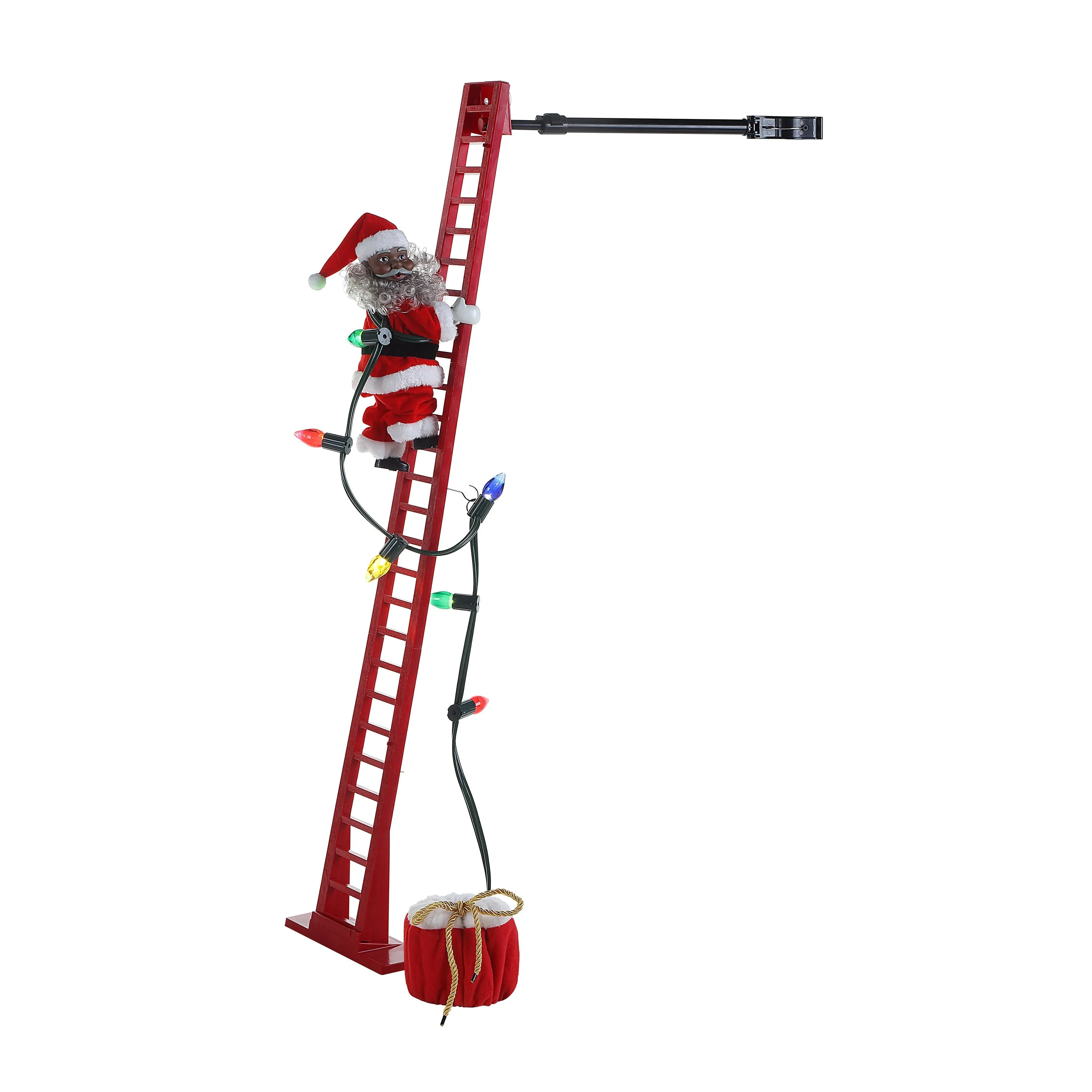 43 in. Animated Ladder Climbing Sculpted Black Santa