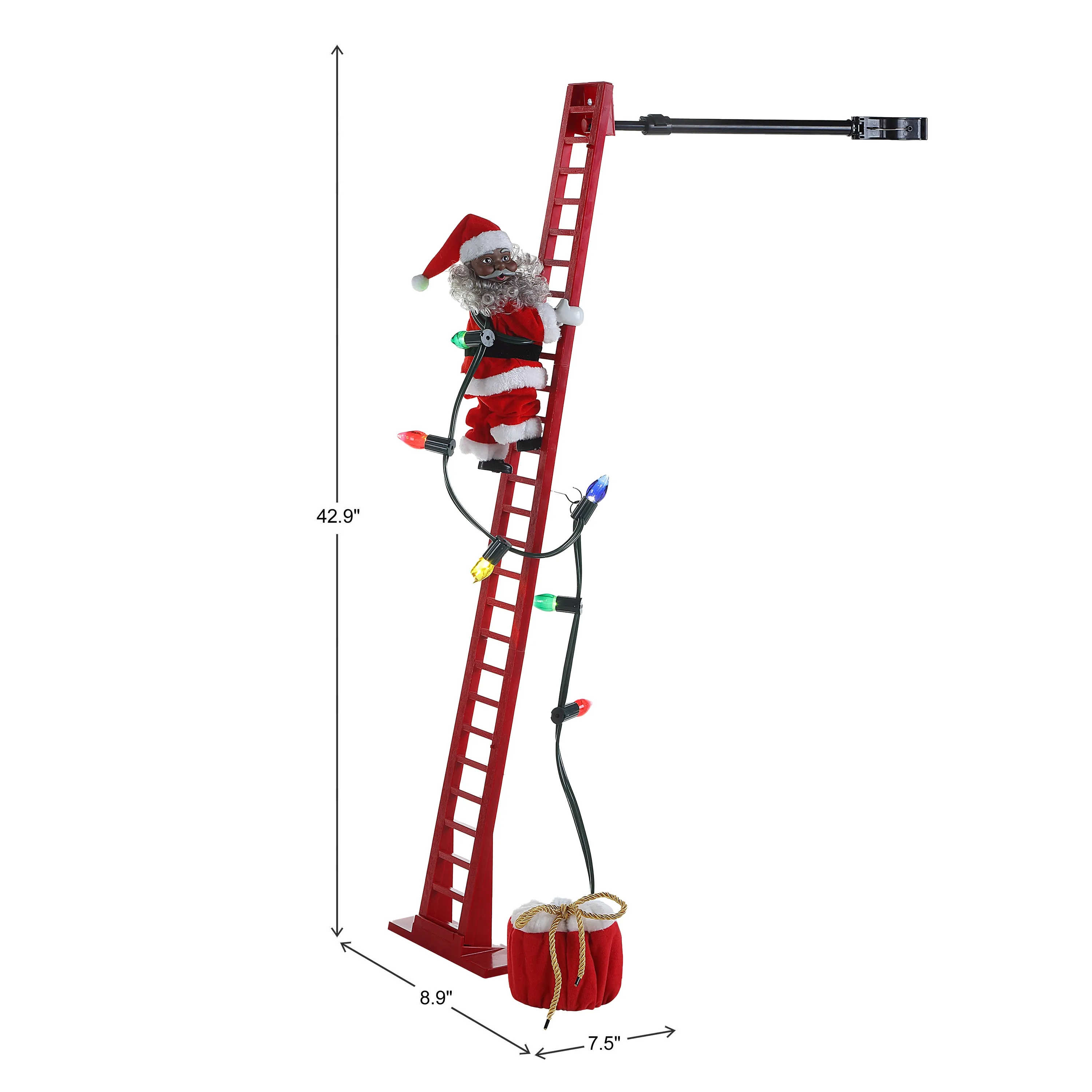 43 in. Animated Ladder Climbing Sculpted Black Santa