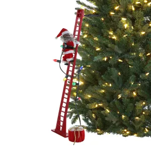 43 in. Animated Ladder Climbing Sculpted Black Santa