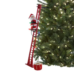 43 in. Animated Ladder Climbing Sculpted White Santa