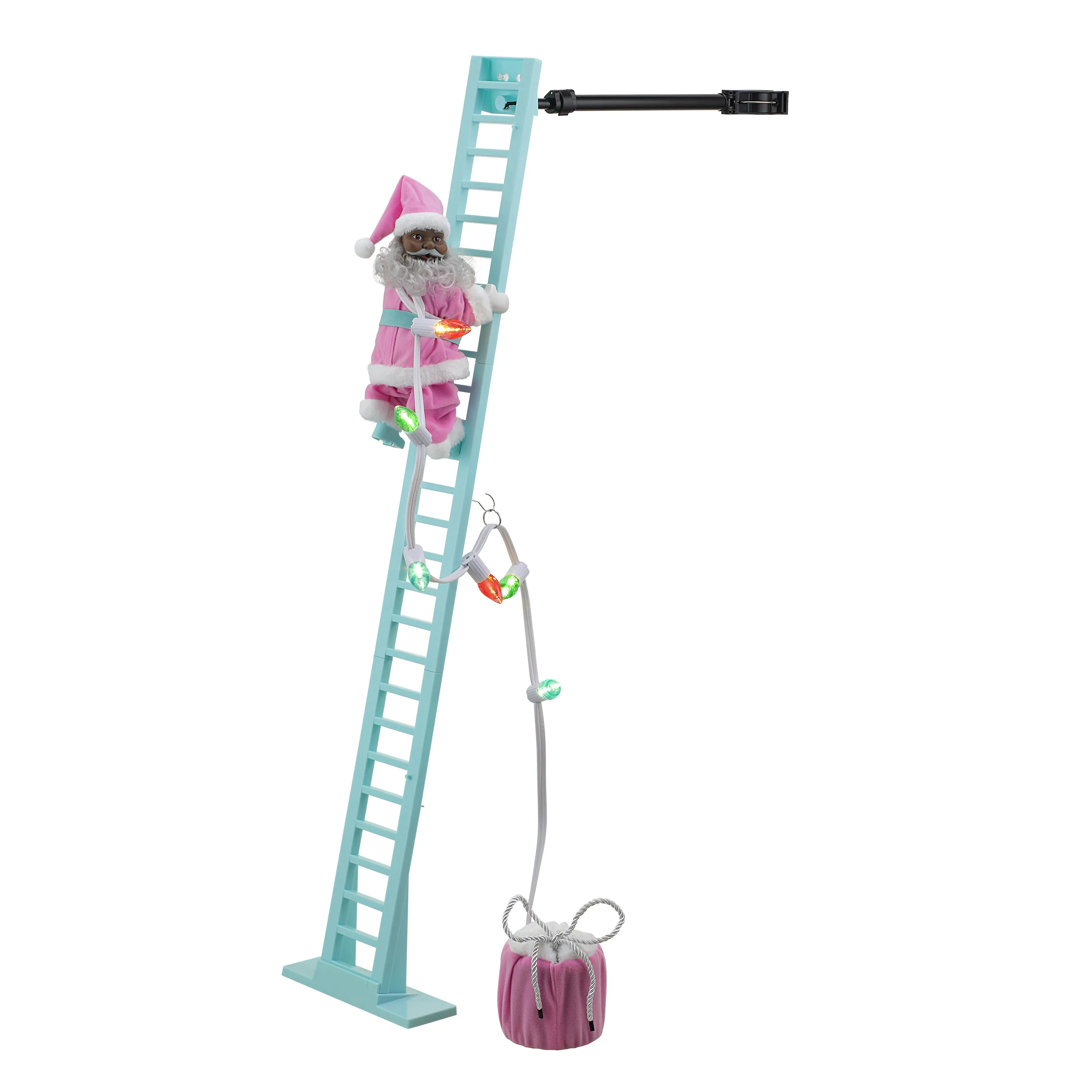 43 in. Animated Pastel Ladder Climbing Black Santa