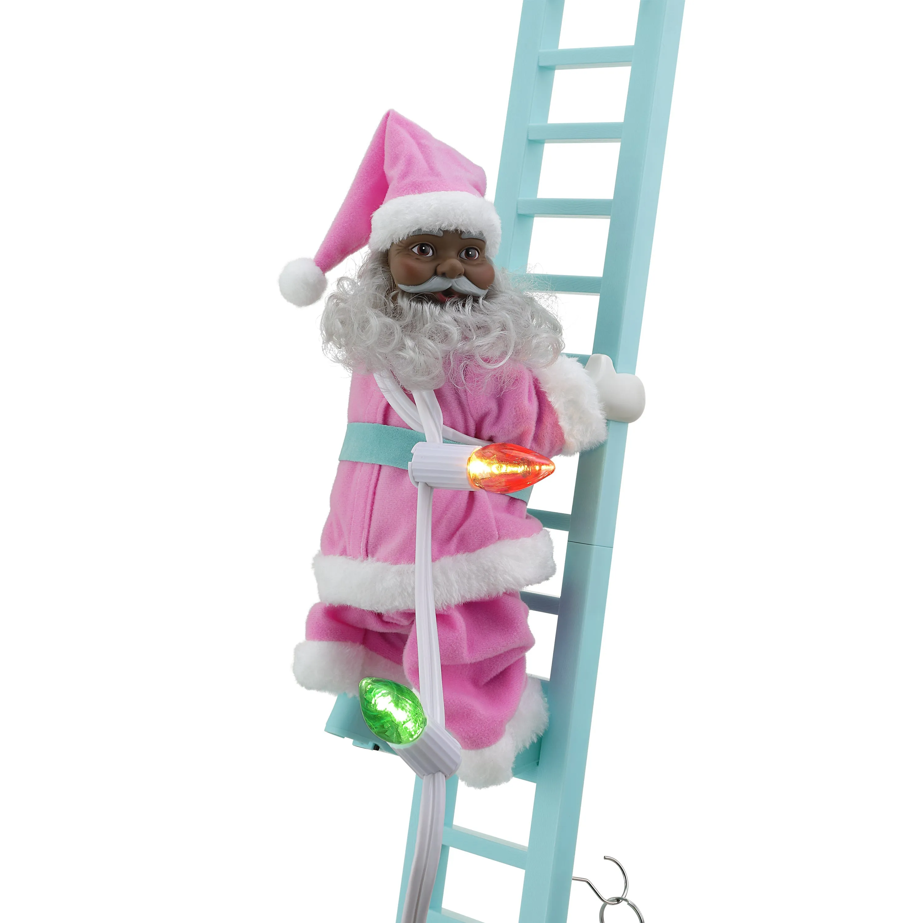 43 in. Animated Pastel Ladder Climbing Black Santa