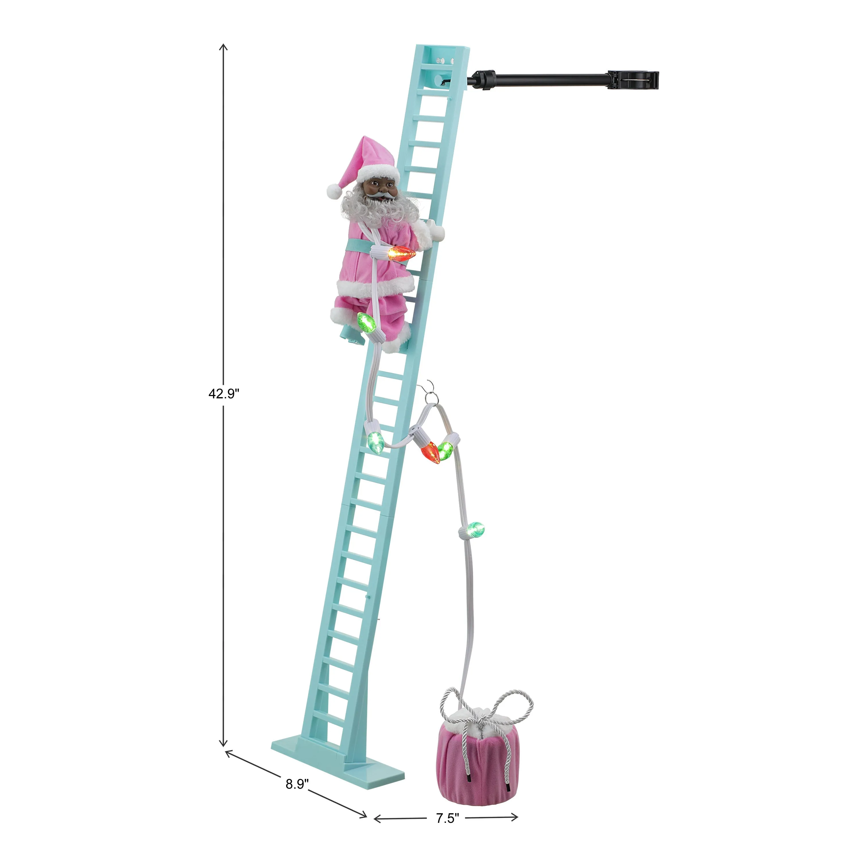 43 in. Animated Pastel Ladder Climbing Black Santa