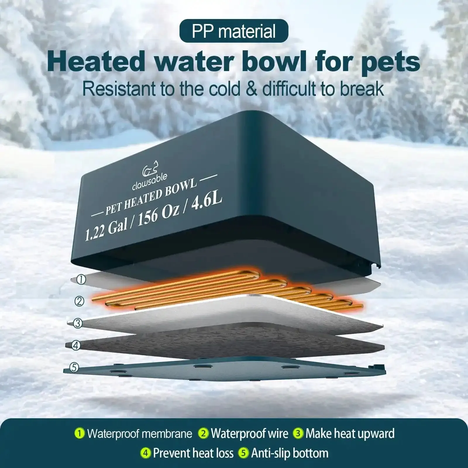 4.6L Heated Square Pet Bowl