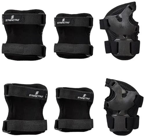 Amazon Brand - Symactive Professional Protective Gear for Skateboarding, Roller Skating, Inline Skating, Cycling and Other Sports for Kids, Boys and Girls (Knee, Elbow and Wrist Guard, Small, Black)