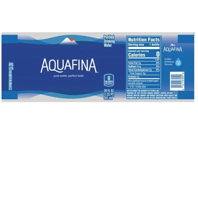 Aquafina Purified Bottled Drinking Water, 20 oz Bottle, Allergens Free