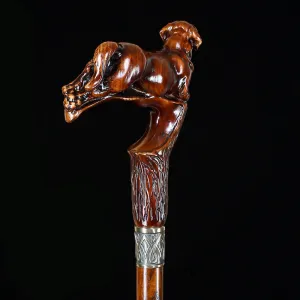 Brown Labrador Dog Dark Wood Artisan Intricate Handcarved Cane