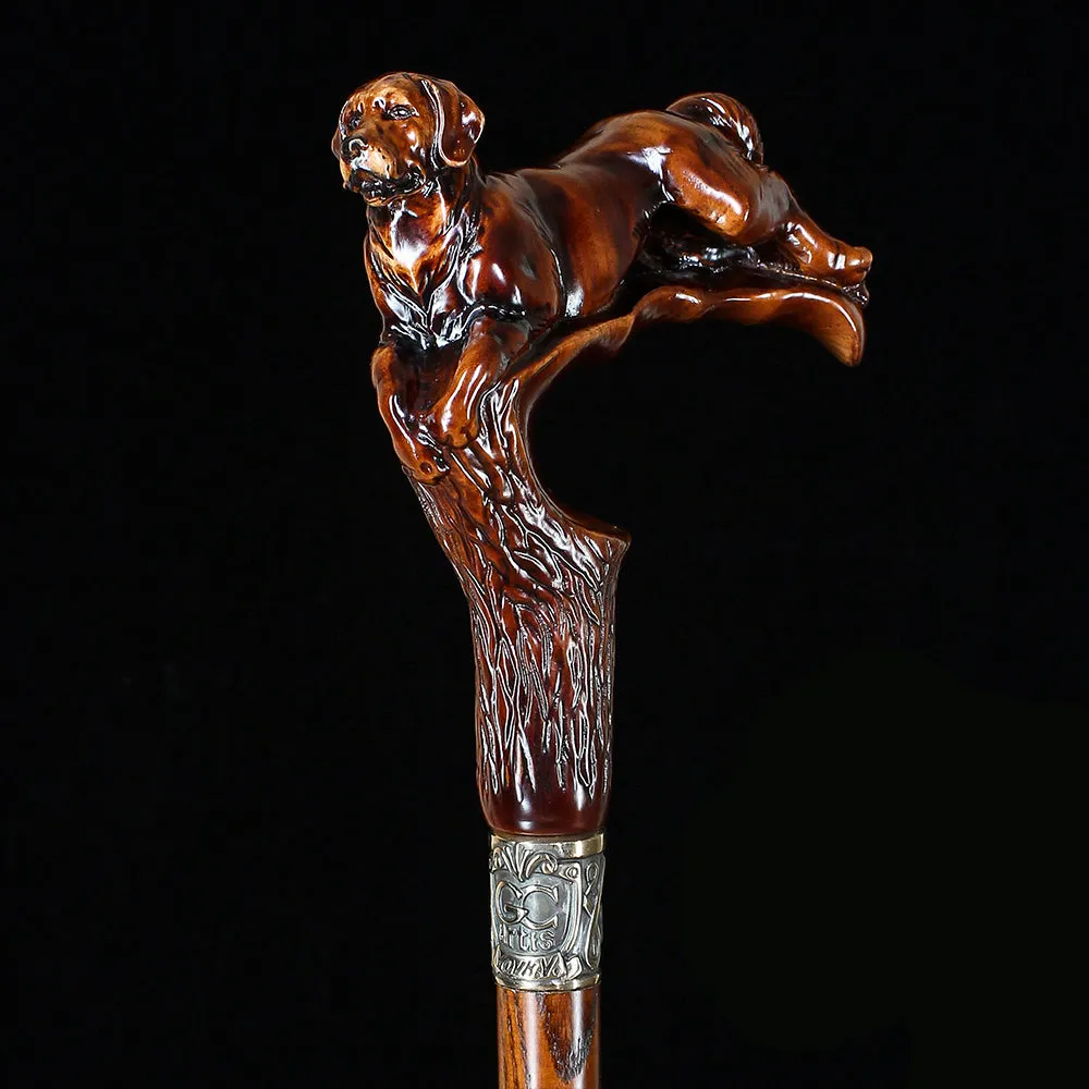 Brown Labrador Dog Dark Wood Artisan Intricate Handcarved Cane