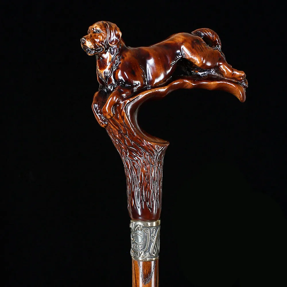 Brown Labrador Dog Dark Wood Artisan Intricate Handcarved Cane