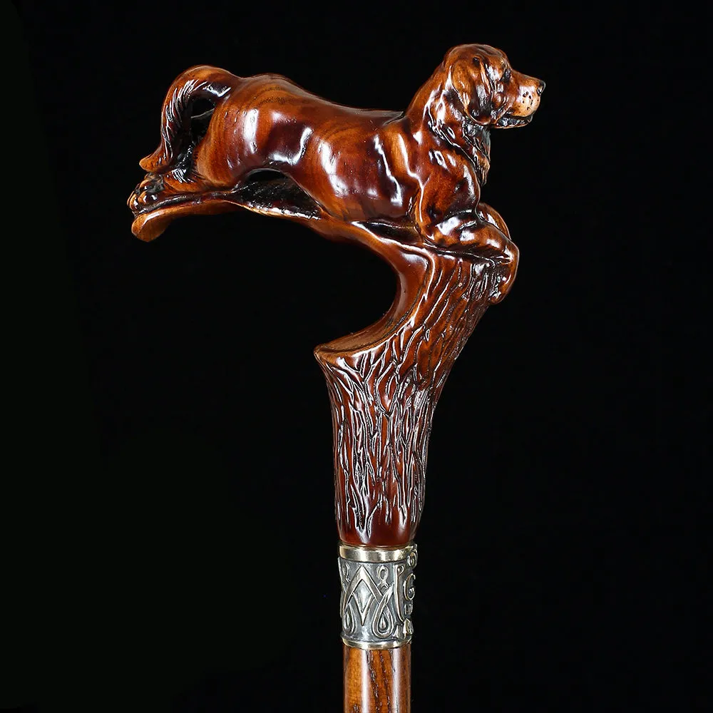 Brown Labrador Dog Dark Wood Artisan Intricate Handcarved Cane