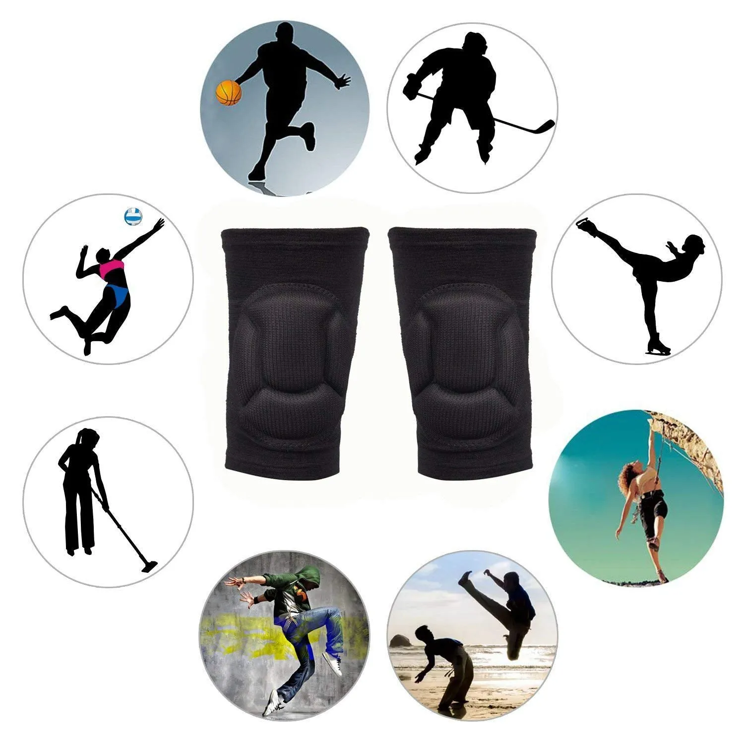 Electomania 1 Pair Knee Pads Thick Sponge Collision Avoidance Kneeling Kneepad Outdoor Climbing Sports Riding Protector Protection (Black)