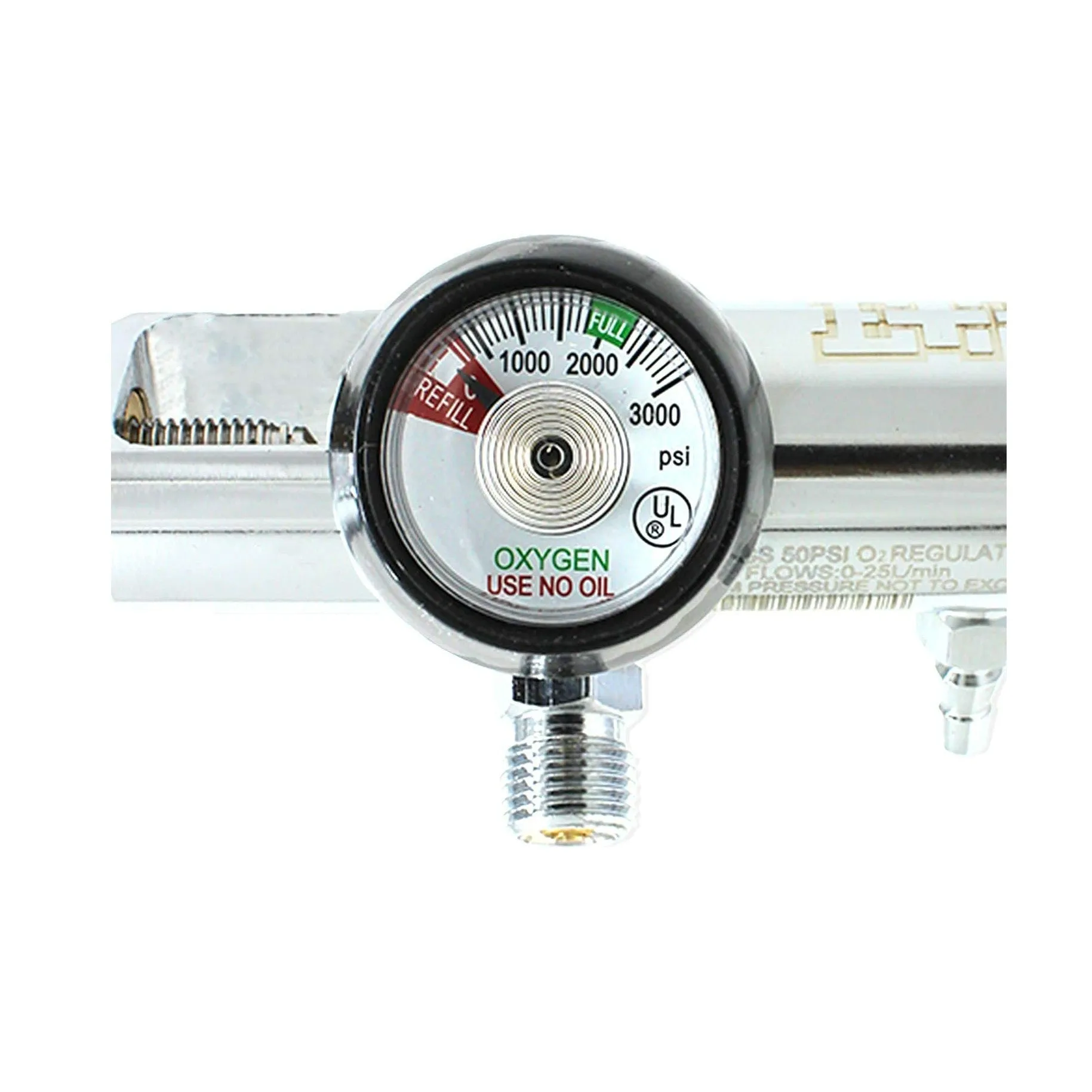 Ever Ready First Aid Oxygen Regulator CGA-870 Gauge Flow Rate 0-25LPM with 2 DISS Valves (All Brass)