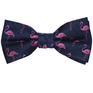 Flamingo Bow Tie - Pink on Navy, Woven Silk, Pre-Tied for Kids