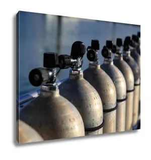 Gallery Wrapped Canvas, Row Of Compressed Air Tanks Like They Are Used During A Diving Trip