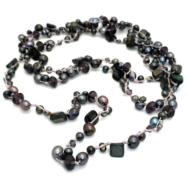 Handknotted Freshwater Pearl Necklace with Purple Accents