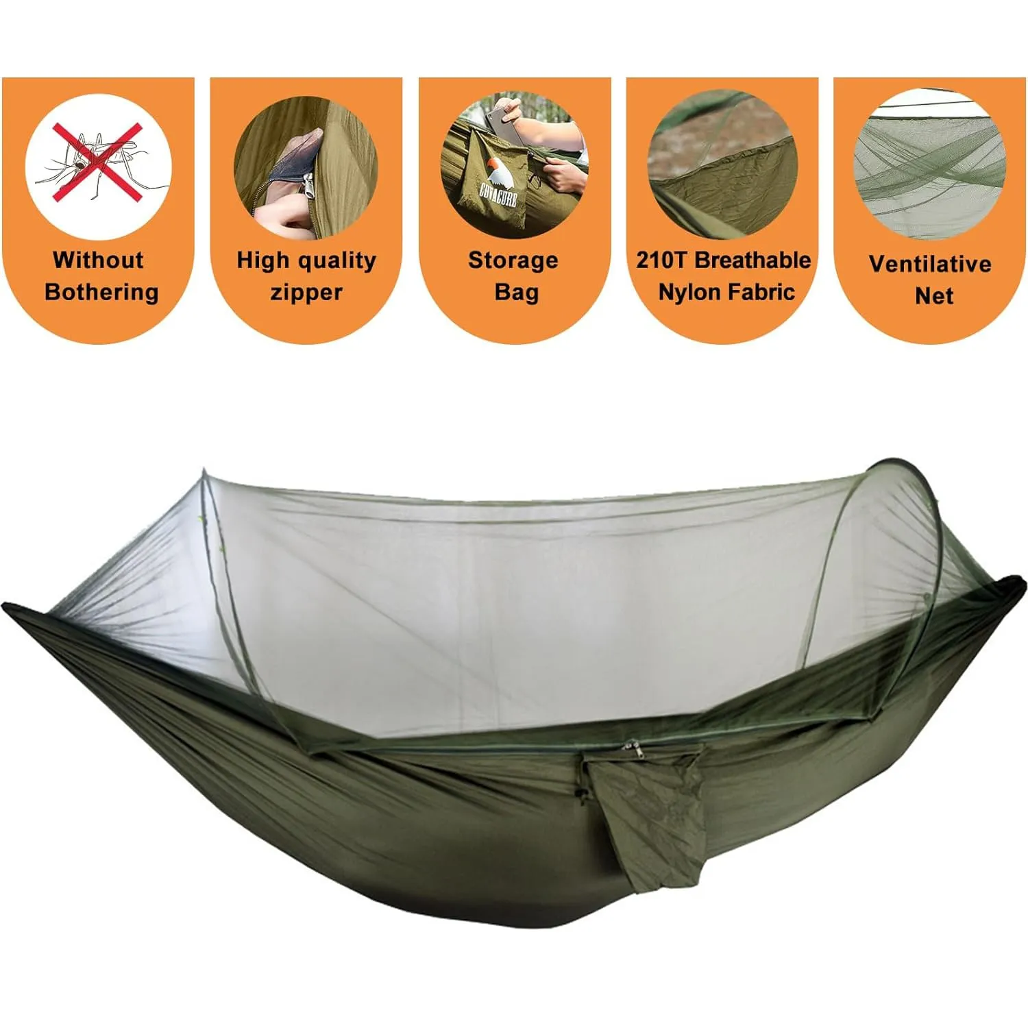 Kuber Industries Pack of 4 Camping Hammock with Mosquito Net | Portable Hammocks with Tree Straps | Swing Sleeping Hammock Bed with Net | Nylon Hammock for Indoor - Outdoor | Green