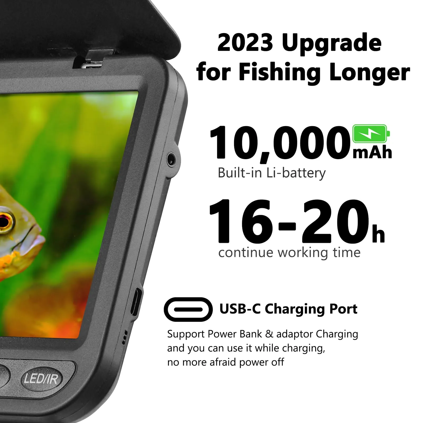 MOQCQGR 7'' Underwater Fishing Camera - [Upgrade HD 1080P] Ice Fishing Camera Underwater w/ 10,000mAh Li-Battery, USB-C Charging Port, Portable Ice Fishing Fish Finder for Ice Lake Boat Kayak Fishing