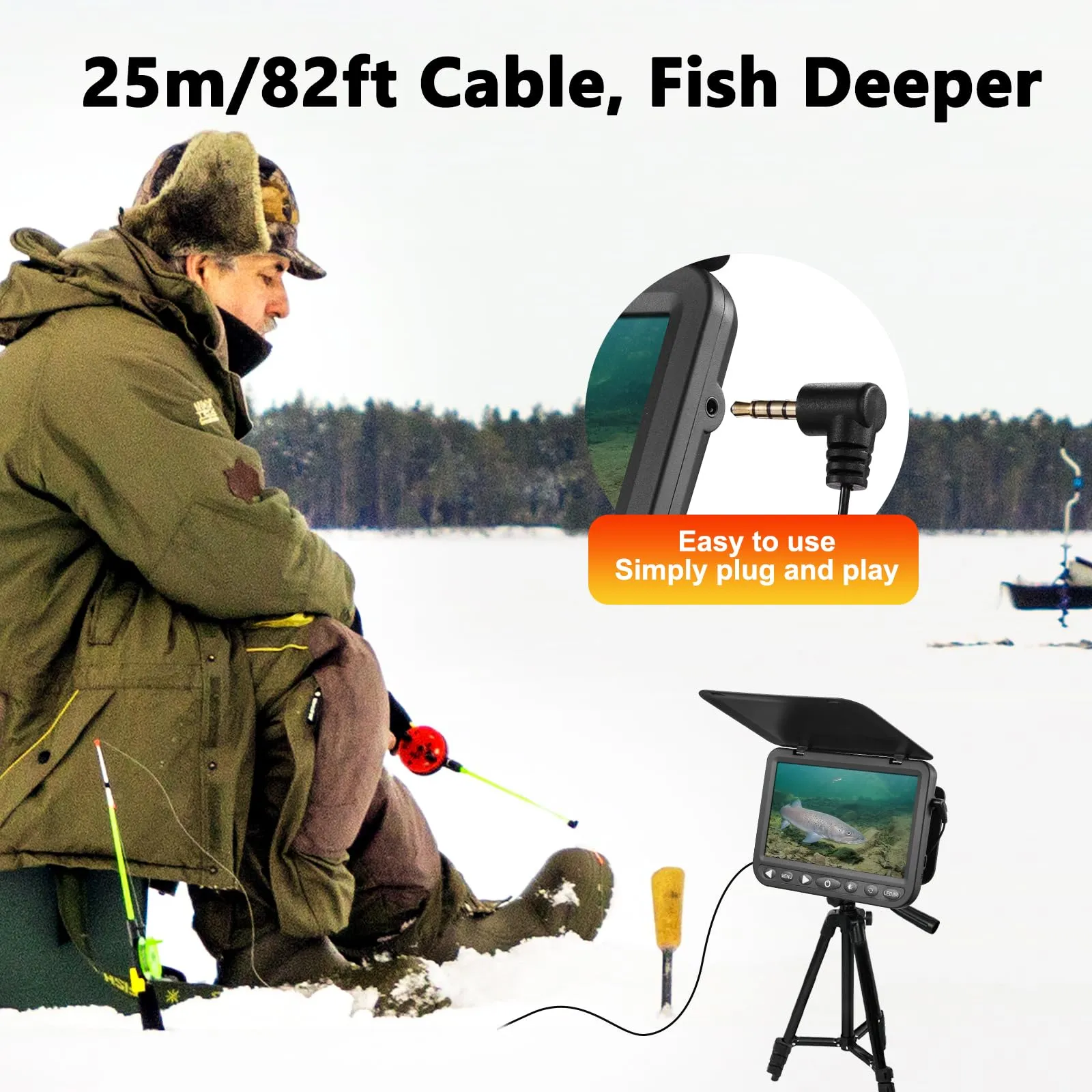 MOQCQGR 7'' Underwater Fishing Camera - [Upgrade HD 1080P] Ice Fishing Camera Underwater w/ 10,000mAh Li-Battery, USB-C Charging Port, Portable Ice Fishing Fish Finder for Ice Lake Boat Kayak Fishing