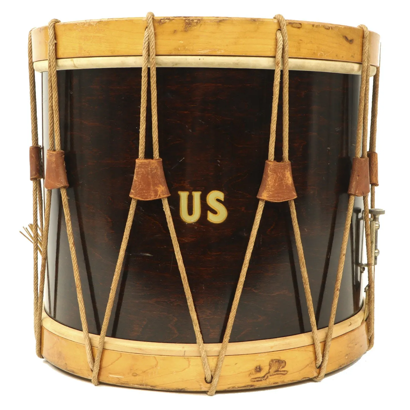 Original WWI Era U.S. Military Issue Wood Field Snare Rope Drum by Ludwig & Ludwig with Sticks