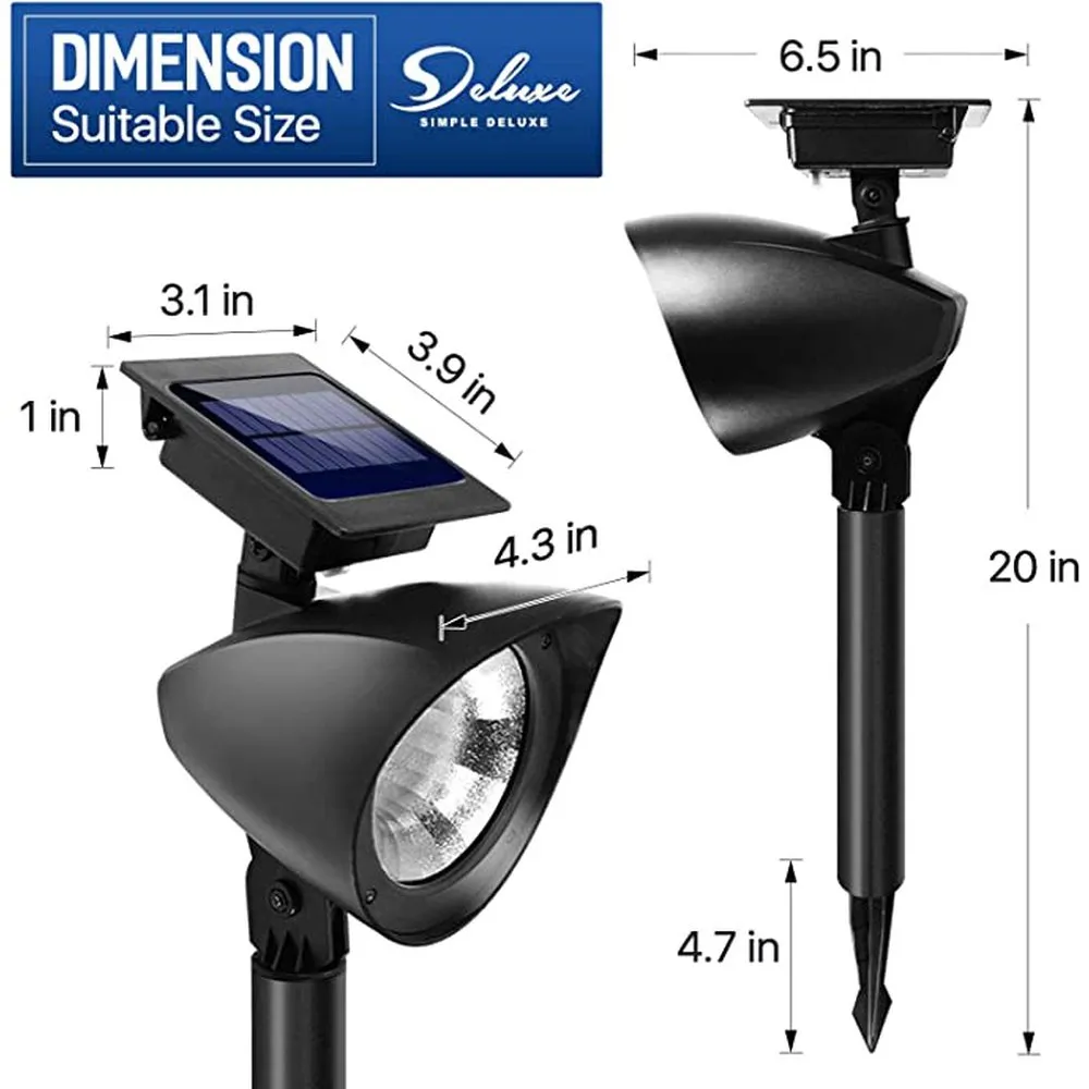 Simple Deluxe LED Solar Spotlights Outdoor Bright Adjustable In-Ground Light Landscape Light Security Lighting, 2 Pack, Black