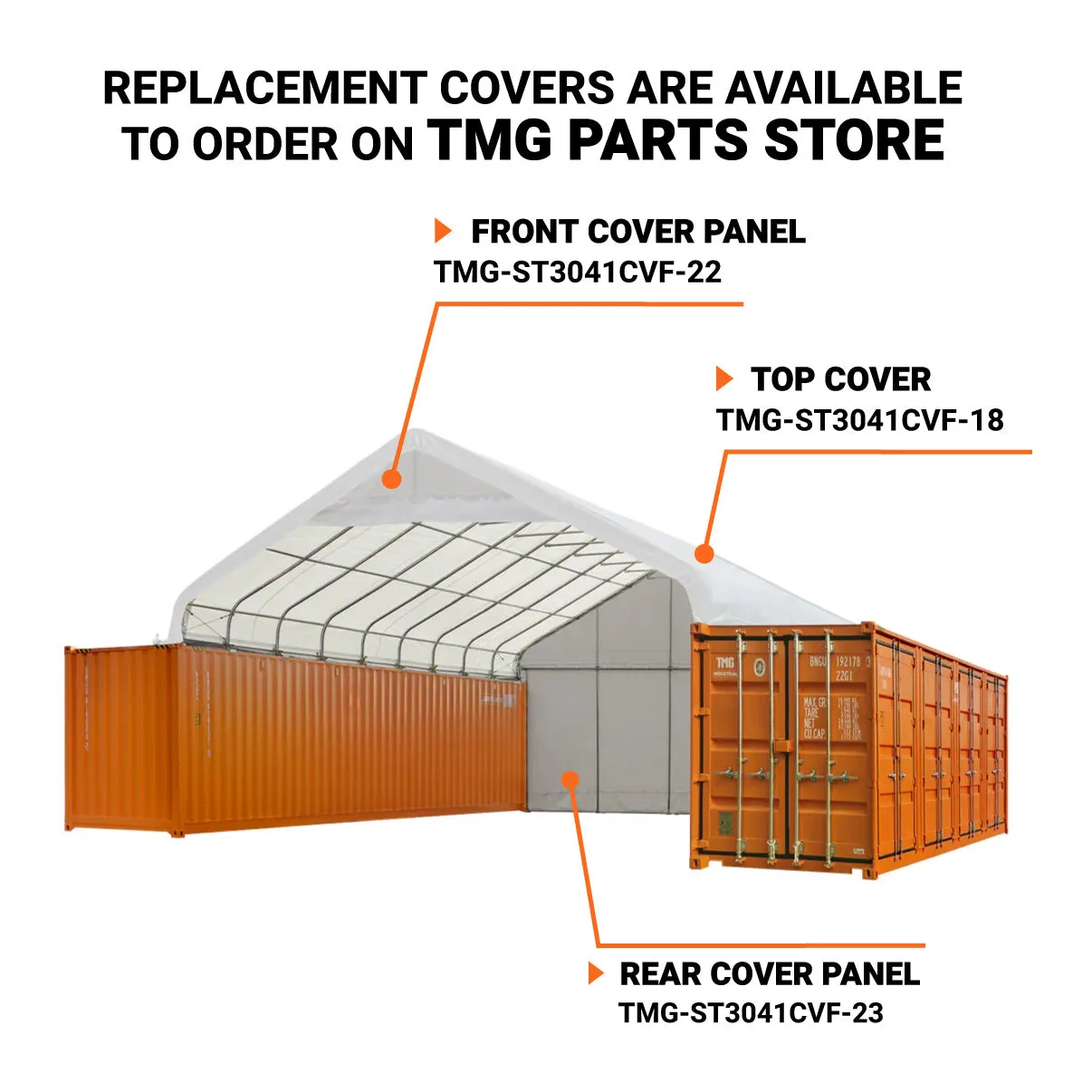 TMG Industrial 30' x 40' PVC Fabric Container Peak Roof Shelter with End Wall & Partial Front Drop Pro Series, Fire Retardant, Water Resistant, UV Protected, TMG-ST3041CVF