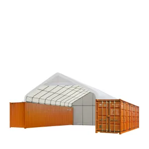 TMG Industrial 30' x 40' PVC Fabric Container Peak Roof Shelter with End Wall & Partial Front Drop Pro Series, Fire Retardant, Water Resistant, UV Protected, TMG-ST3041CVF