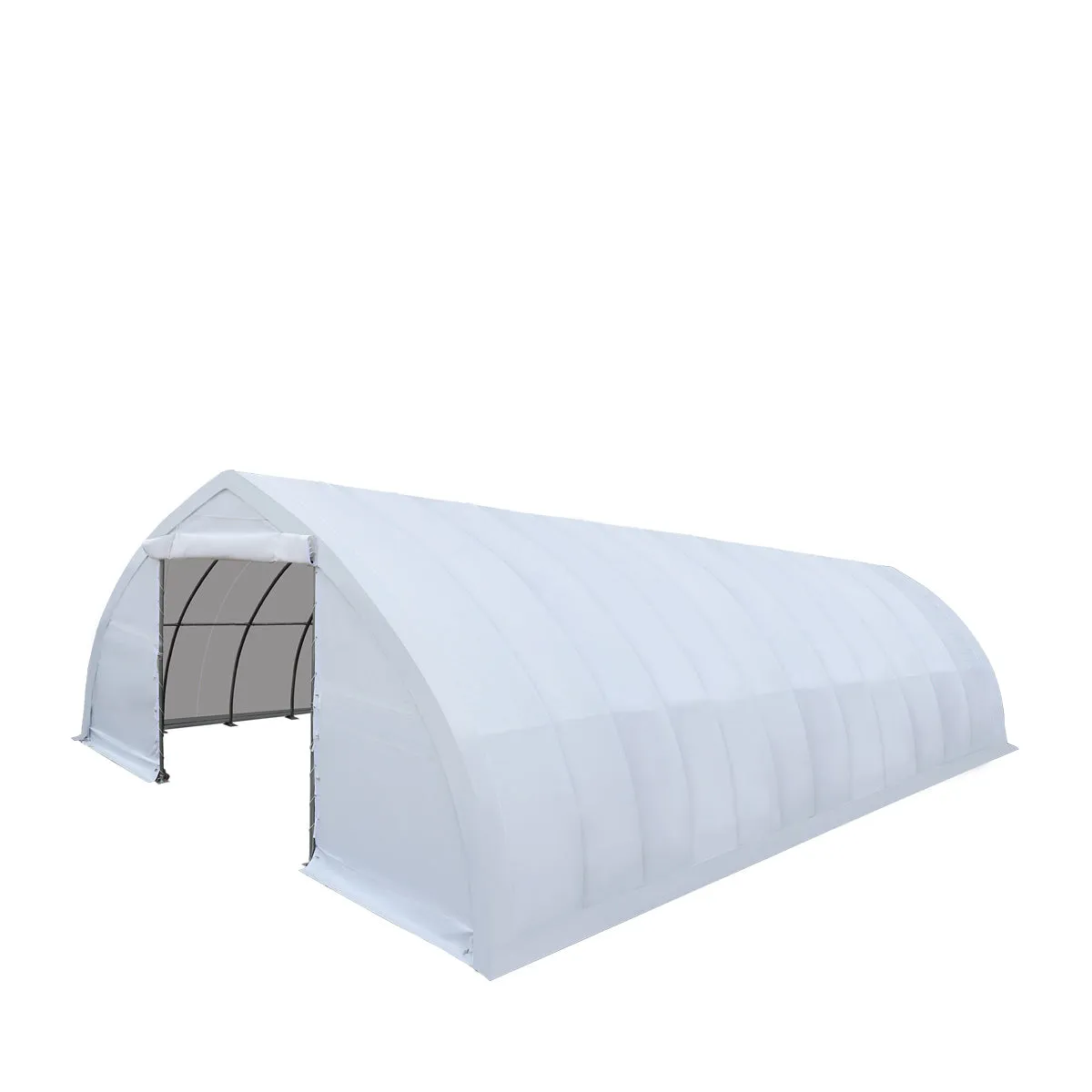 TMG Industrial 30' x 60' Peak Ceiling Storage Shelter with Heavy Duty 17 oz PVC Cover & Drive Through Doors, TMG-ST3060V