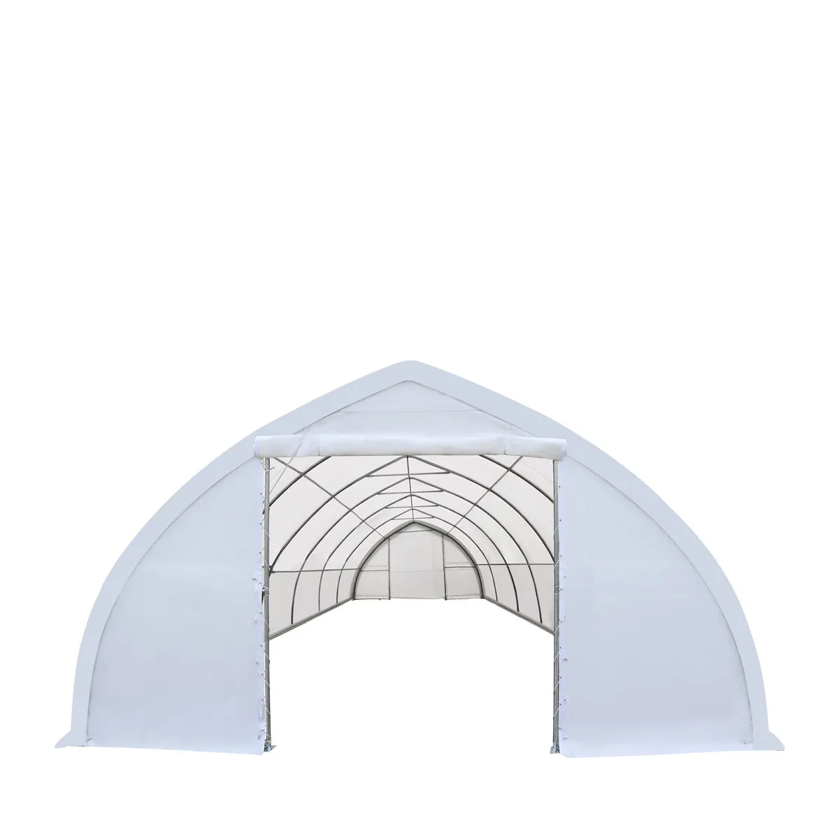 TMG Industrial 30' x 60' Peak Ceiling Storage Shelter with Heavy Duty 17 oz PVC Cover & Drive Through Doors, TMG-ST3060V