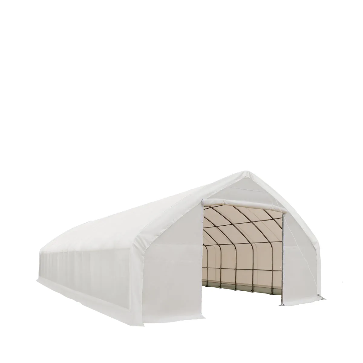 TMG Industrial 30' x 70' Straight Wall Peak Ceiling Storage Shelter with Heavy Duty 11 oz PE Cover & Drive Through Doors, TMG-ST3070E(Previously ST3070)