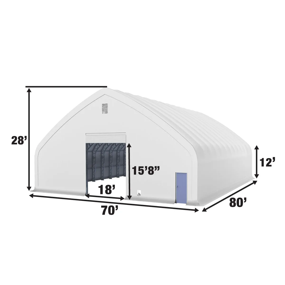 TMG Industrial Pro Series 70' x 80' Dual Truss Storage Shelter with Heavy Duty 32 oz PVC Cover & Drive Through Doors, TMG-DT7080-PRO